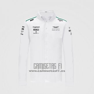 Camiseta Aston Martin F1 2021 Blanco Manga Larga